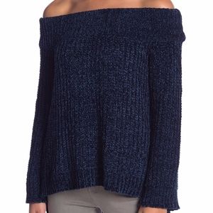 English Factory Chenille Off-Shoulder Sweater